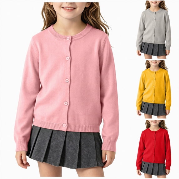 Toddler Boys Girls Crewneck Cardigan Sweaters Long Sleeve Kids Button Cotton School Uniform Knit Tops Outwear 6-12 Months 12-24 Months 2T 3T 4T 5T 6T 7T 8T 9T Children 3-4 Years