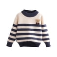 thumbnail image 1 of Toddler Boys Girls Crewneck Sweater Baby Striped Knit Pullover Soft Warm Winter Fall Jumper for Kids Navy 11-12 Years, 1 of 3