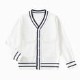 thumbnail image 1 of Toddler Boys Girls Crewneck Sweater Cardigan Kids Long Sleeve Button Knit Tops Outwear 6-12 Months 12-24 Months 2T 3T 4T 5T 6T 7T 8T 9T Children(White,5-7 Years), 1 of 4