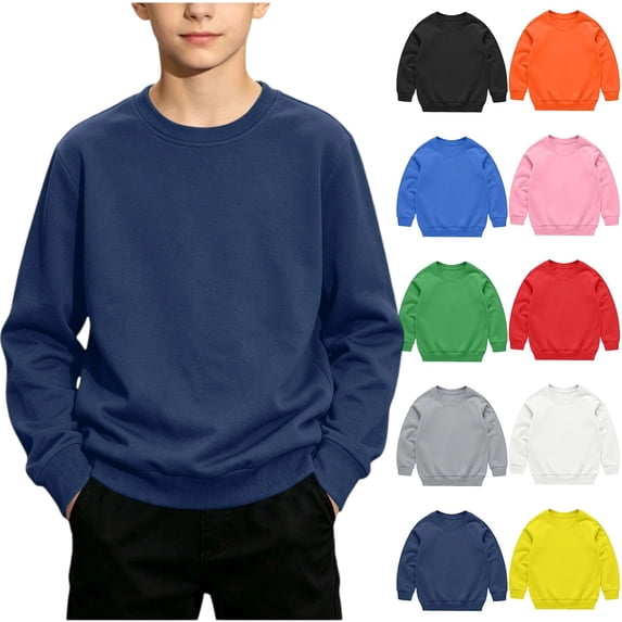 Toddler Boys Girls Crewneck Sweatshirt, Basic Plain Casual Crewneck Sweatshirts for Fall Winter Daily School Play