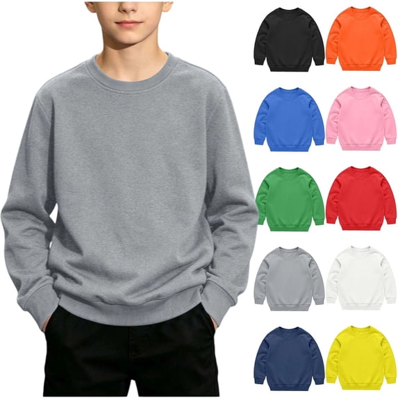 Toddler Boys Girls Crewneck Sweatshirt, Basic Plain Casual Crewneck Sweatshirts for Fall Winter Daily School Play