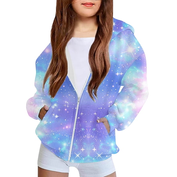 Toddler Boys Girls Cute Printed Zip Hoodie Long Sleeve Pocket Casual Outer Coat Blue 7-8 Years