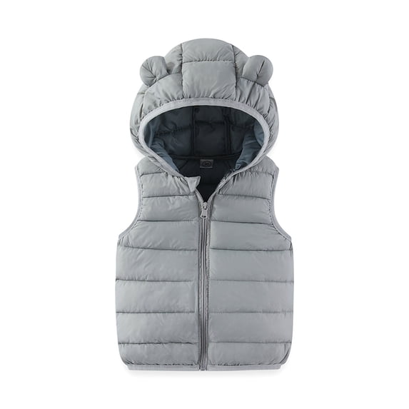 Toddler Boys Girls Cute Solid Zip Hooded Windproof Padded Warm Vest Jacket Coat Gray 6-7 Years
