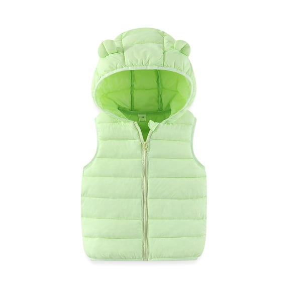 Toddler Boys Girls Cute Solid Zip Hooded Windproof Padded Warm Vest Jacket Coat Green 18 Months
