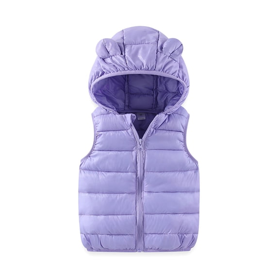 Toddler Boys Girls Cute Solid Zip Hooded Windproof Padded Warm Vest Jacket Coat Pink 18 Months