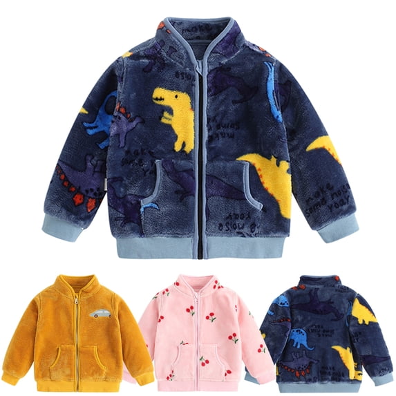 Toddler Boys Girls Dinosaur Print Fleece Bomber Jacket Zip Up Warm Coat 2-3 Years Kids Fall Winter Coats
