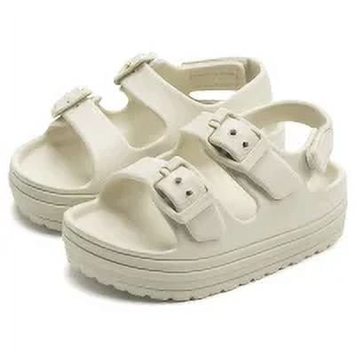 Toddler Boys Girls Double Buckle Sandals Open Toe Flat Slide Kids With Adjustable Back Strap Beige 6