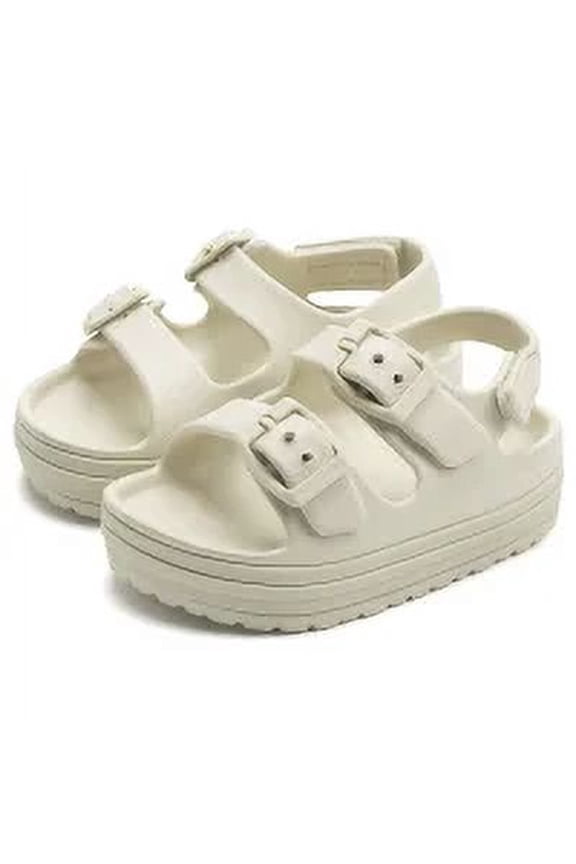 Toddler Boys Girls Double Buckle Sandals Open Toe Flat Slide Kids With Adjustable Back Strap Beige 8