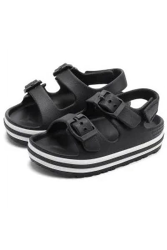 Toddler Boys Girls Double Buckle Sandals Open Toe Flat Slide Kids With Adjustable Back Strap Black 10
