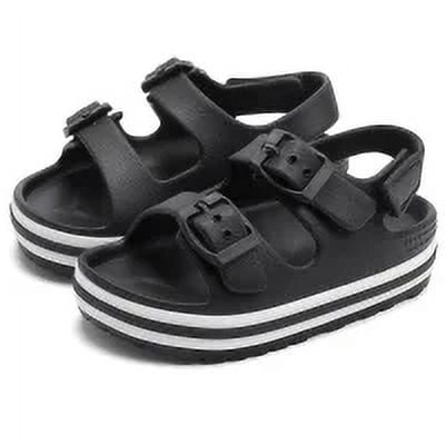 Toddler Boys Girls Double Buckle Sandals Open Toe Flat Slide Kids With Adjustable Back Strap Black 9