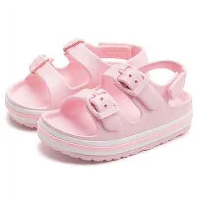 Toddler Boys Girls Double Buckle Sandals Open Toe Flat Slide Kids With Adjustable Back Strap Pink 10