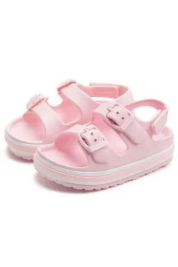 Toddler Boys Girls Double Buckle Sandals Open Toe Flat Slide Kids With Adjustable Back Strap Pink 4