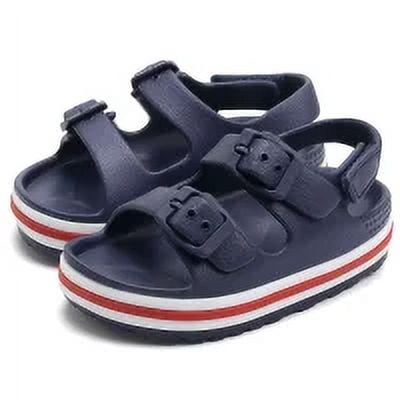 Toddler Boys Girls Double Buckle Sandals Open Toe Flat Slide Kids With Adjustable Back Strap navy 5