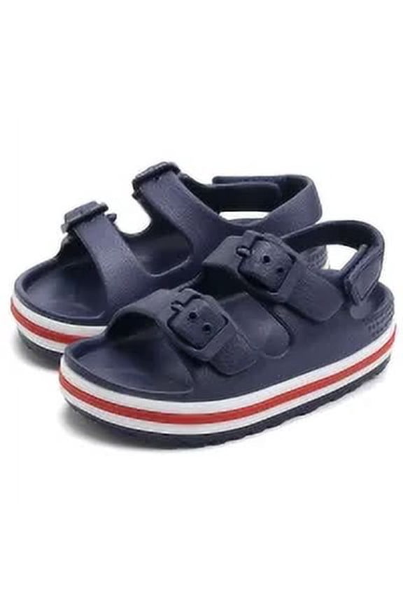 Toddler Boys Girls Double Buckle Sandals Open Toe Flat Slide Kids With Adjustable Back Strap navy 9