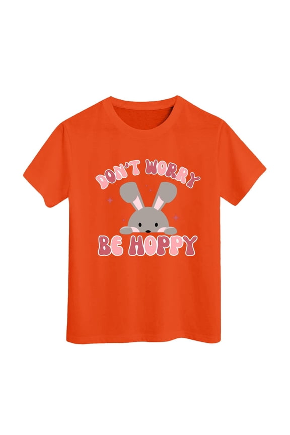 Toddler Boys Girls Easter Shirt Eggs Hunt Bunny Print Short Sleeve Crew Neck Soft Orange 4 Years-5 Years