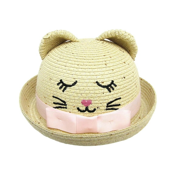 Toddler Boys Girls Embroidered Cat Ears Sun Hat Summer Wide Brim Beach Visor With Bowknot