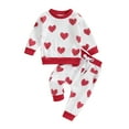 thumbnail image 1 of Toddler Boys Girls Fall Outfits Heart Print Long Sleeve Waffle Sweatshirts and Long Pants 2Pcs Valentine's Day Clothes Set, 1 of 10
