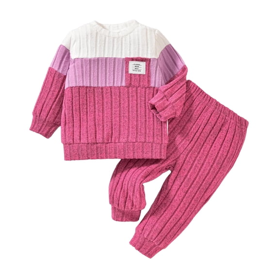 Toddler Boys Girls Fall Winter Set Toddler Baby Boys Fall Outfits Solid Color Crew Neck Long Sleeve Sweatshirts and Long Pants 2Pcs Clothes Set Hot Pink,Size 12-18 Months
