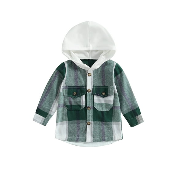 Toddler Boys Girls Flannel Shirt Jacket Plaid Long Sleeve Lapel Button Down Shacket Shirts Coats Fall Tops