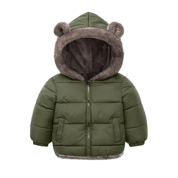 Toddler Boys Girls Fleece Coat With Bear Ears Hooded Winter Warm Thickened Padded Coat Long Sleeve Outwear With Pockets For Cold Weather