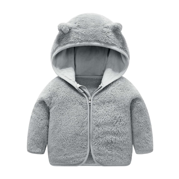 Toddler Boys Girls Fleece Fuzzy Coat with Cute Ears Windproof Thick Warm Hooded Jacket Infant Kids Winter Trendy Clothes