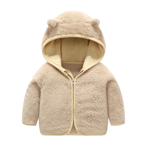 Toddler Boys Girls Fleece Fuzzy Coat with Cute Ears Windproof Thick Warm Hooded Jacket Infant Kids Winter Trendy Clothes