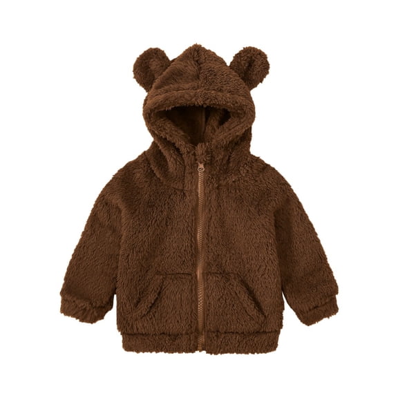 Toddler Boys Girls Fleece Hoody Jacket Cute Bear Ears Shape Warm Hoodies Zip Up Coat Sherpa Fuzzy Winter Warm Sweatshirt Coat