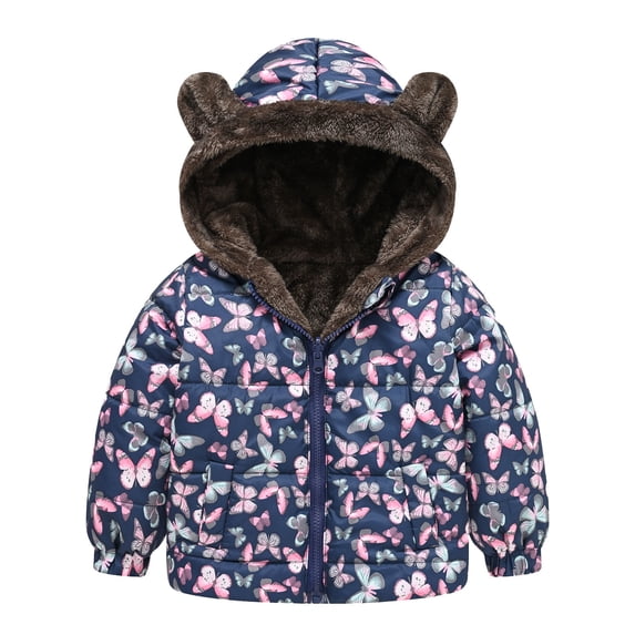 Toddler Boys Girls Jacket Kids Coat Winter Baby Jacket Hooded Cartoon Cute Prints Outwear Zipper Windproof Warm Thick Coat Jacket Winter Outwear Jacket,Size 2-3 Years