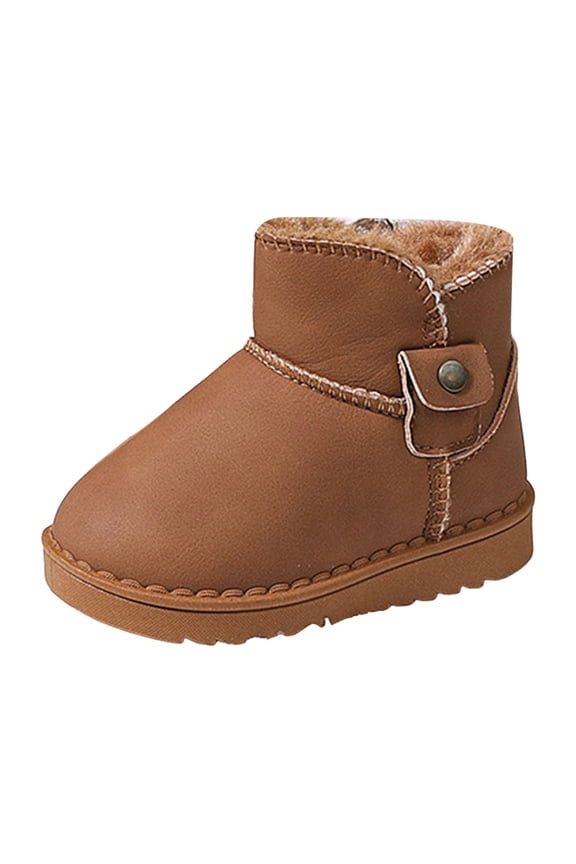 Toddler Boys Girls Fleece Lined Snow Boots Waterproof Leather Slip On Winter Booties Outdoor Non Slip Warm Cotton Shoes Brown Size 12.5 Little Child