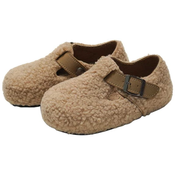 Toddler Boys Girls Fuzzy Slippers Kids Indoor Walking Shoes Lightweight Casual Round Toe Winter Warm House Shoes Khaki 1.5 Big Kid