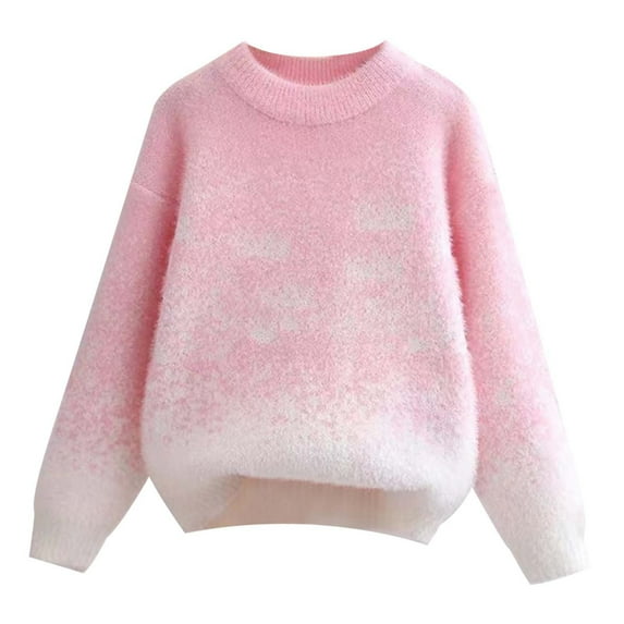 Toddler Boys Girls Gradient Knit Sweaters Round Neck Long Sleeve Pullover Top Casual Loose Oversized Knitted Sweater Simple Knit Sweater Fall Winter Clothes Outfit for Toddler Kids 8T