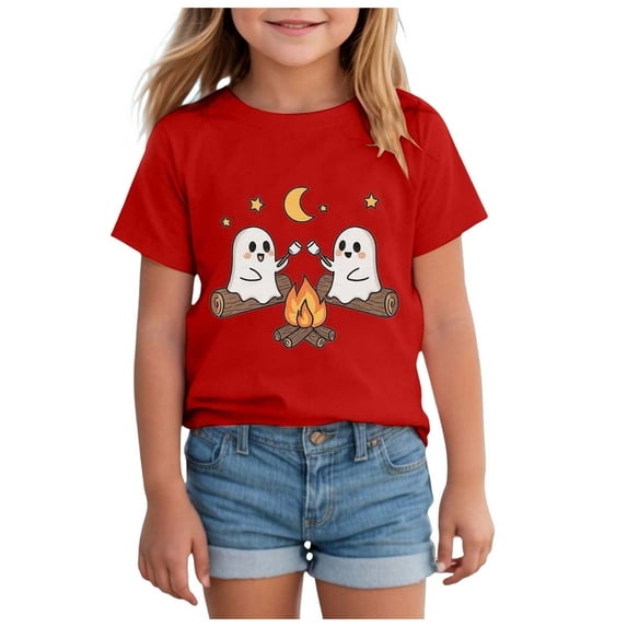 Toddler Boys Girls Halloween T-Shirt Tis The Season Shirts Kid Pumpkin Ghost Tees Spooky Season Outfits Fall Tops Size for 5-6 Years,Red