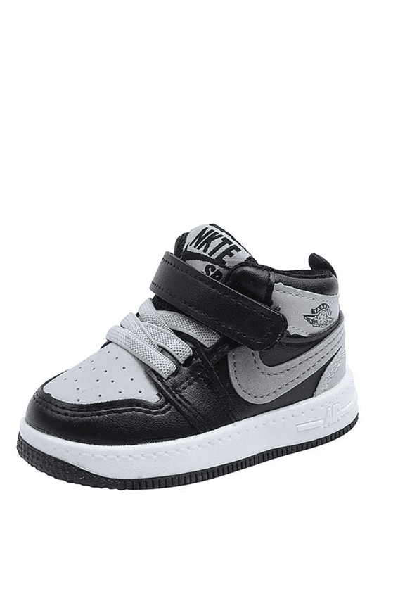 Toddler Boys & Girls High Top Sneakers  Casual Athletic Shoes with Velcro Strap, Black & White, Comfortable Kids Shoes