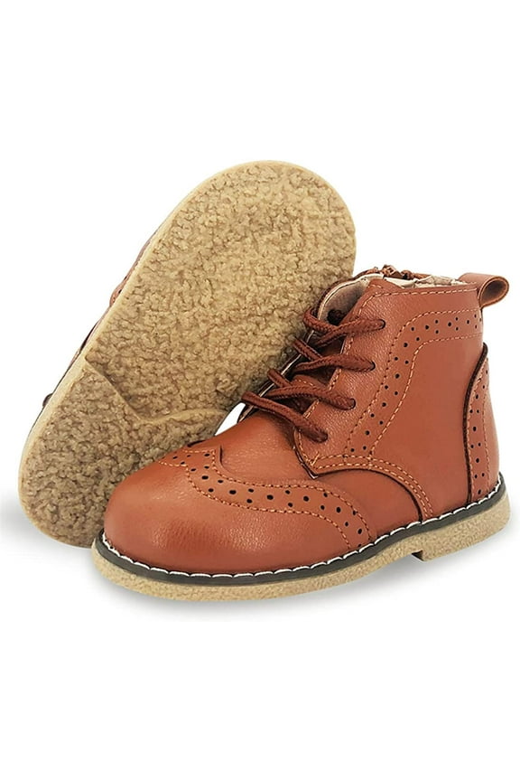 Toddler Boys Girls Boots Waterproof Leather Lace Up Ankle Anti-Slip Rubber Sole Baby Hiking Boots(Toddler/Little Kid)