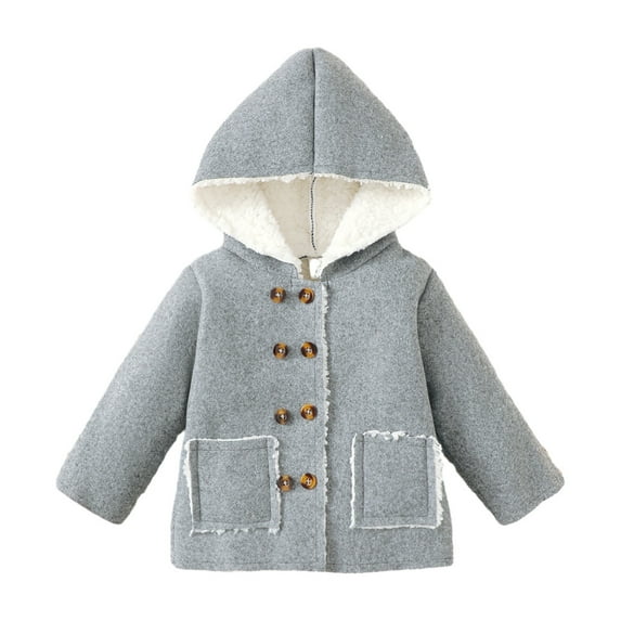 Toddler Boys Girls Hooded Coats Long Sleeve Double Breasted Solid Color Jackets Baby Outwear
