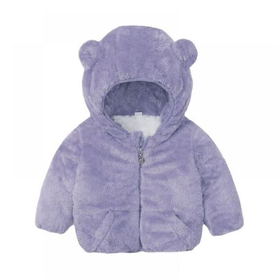 Toddler Boys Girls Hooded Jacket Fleece Hoodie Winter Warm Solid Color Coat Cute Bear Ear Sweater Thick Clothes 1-2 Years