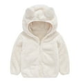 thumbnail image 1 of Toddler Boys Girls Hooded Jacket Fleece Hoodie Winter Warm Solid Color Teddy Coat Zip-up Bear Ear Sweater Fall Clothes(Color:White,Size:12-18 Months), 1 of 8