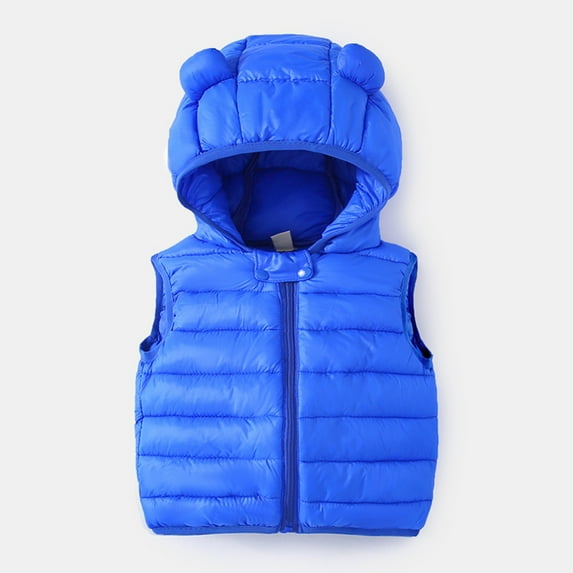 Toddler Boys Girls Hooded Puffer Vest Padded Warm Winter Jacket Lightweight Sleeveless Bear ears Zipper Up Coat V-Blue-(4 Years)