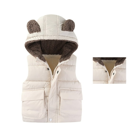 Toddler Boys Girls Hooded Vest Padded Warm Winter Jacket Sleeveless Bear Ears Zipper Up Coat With Pocket for Kids 1-7 Years