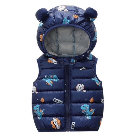 Toddler Boys Girls Hooded Waistcoats Jackets Kids Cartoon Warm Puffer Vests 2-7 Years