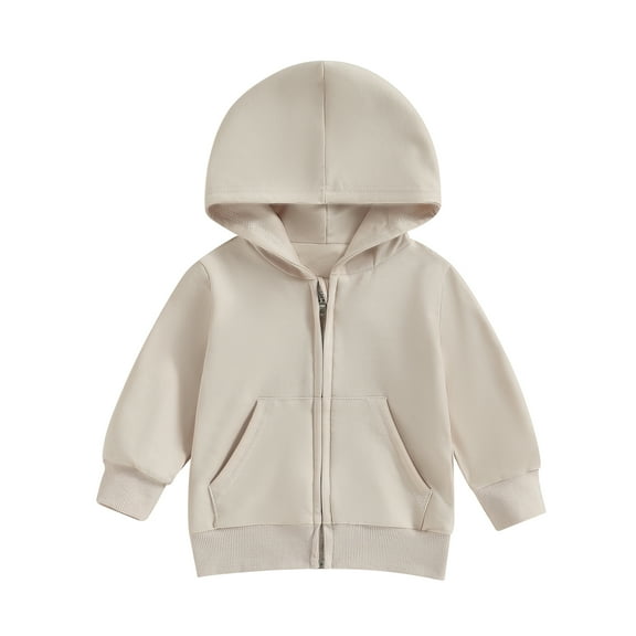 Toddler Boys Girls Hoodies Jacket 1-5T Solid Color Zip Up Hooded Long Sleeve Kids Coat Fall Winter Clothes Outerwear