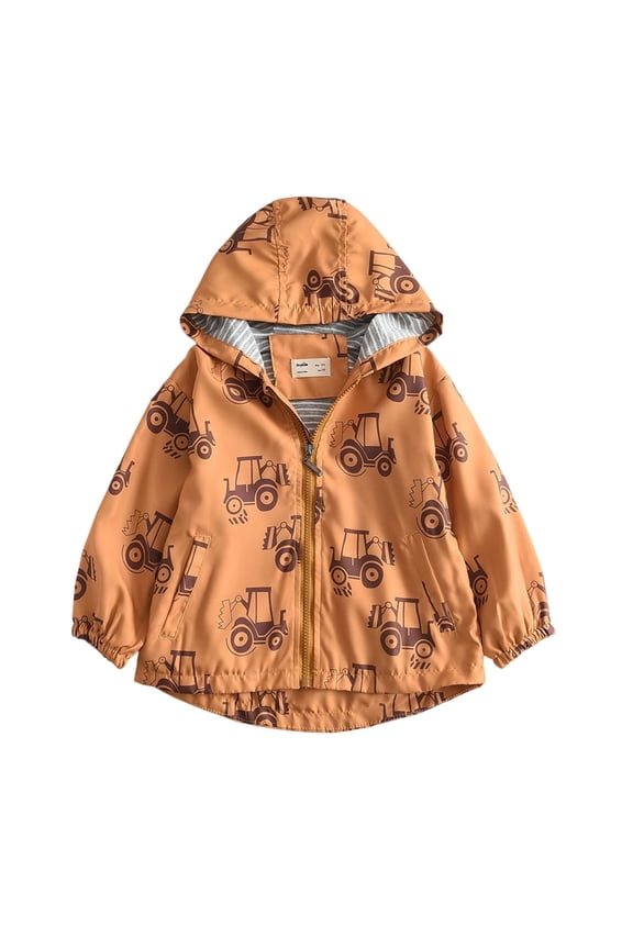 Toddler Boys Girls Jacket Lightweight Hooded Windbreaker Kids Water-Resistant Light Rain Jacket Print Outwear Orange 9-10 Years
