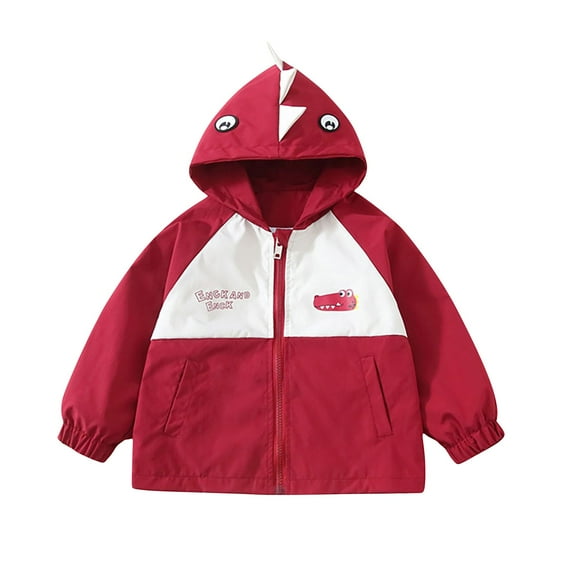 Toddler Boys Girls Jacket Lightweight Hooded Windbreaker Kids Water-Resistant Light Rain Jacket Print Outwear Wine 10-11 Years