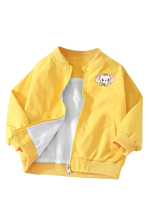 Toddler Boys Girls Jacket Lightweight Windbreaker Kids Water-Resistant Light Rain Jacket Print Outwear Yellow 1-2 Years