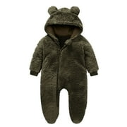 ZyeKqe Winter Baby Clothes Keep Warm Fleece Thick Onesie Cute Ear Hooded Jumpsuits Newborn Boys Girls Romper Kids Coats Jackets