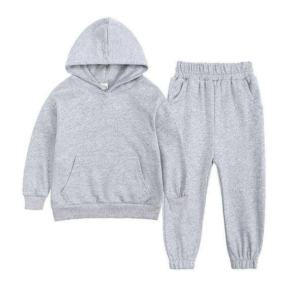 Toddler Boys Girls Kids Babys Spring Winter Solid Long Sleeve Pants Hooded Hoodie Sweatshirt Set Outfits