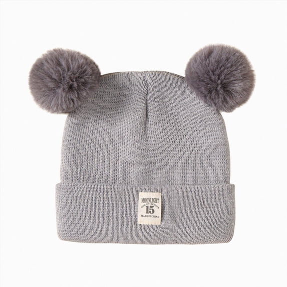 Toddler Boys Girls Kids Winter Hat Stretchy Knitted Beanie with Pom Poms 6-12 Months 12-24 Months 2T 3T 4T 5T 6T 7T 8T 9T Children(Grey,0-36 Months)