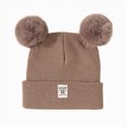 thumbnail image 1 of Toddler Boys Girls Kids Winter Hat Stretchy Knitted Beanie with Pom Poms 6-12 Months 12-24 Months 2T 3T 4T 5T 6T 7T 8T 9T Children(Khaki,0-36 Months), 1 of 7