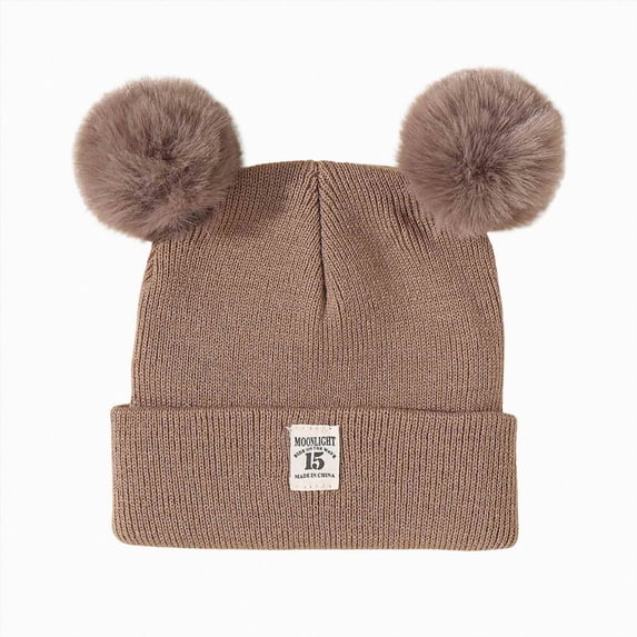 Toddler Boys Girls Kids Winter Hat Stretchy Knitted Beanie with Pom Poms 6-12 Months 12-24 Months 2T 3T 4T 5T 6T 7T 8T 9T Children(Khaki,0-36 Months)