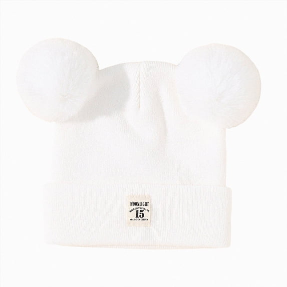 Toddler Boys Girls Kids Winter Hat Stretchy Knitted Beanie with Pom Poms 6-12 Months 12-24 Months 2T 3T 4T 5T 6T 7T 8T 9T Children(White,0-36 Months)